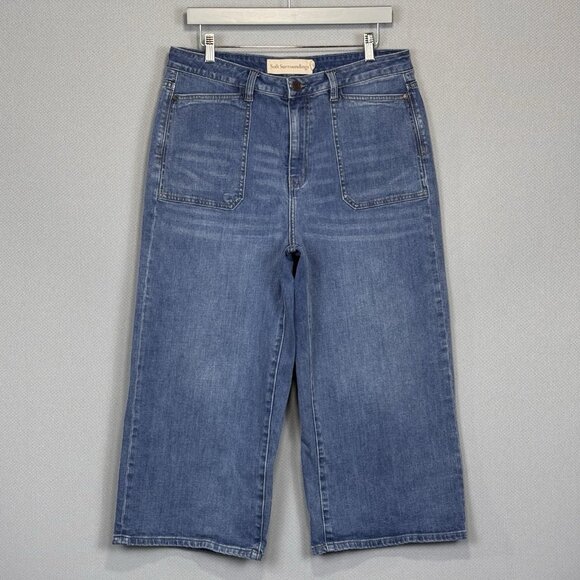 Soft Surroundings Jeans Womens 14 Blue Wide Leg Crop High Rise Medium Wash Denim - Picture 1 of 10